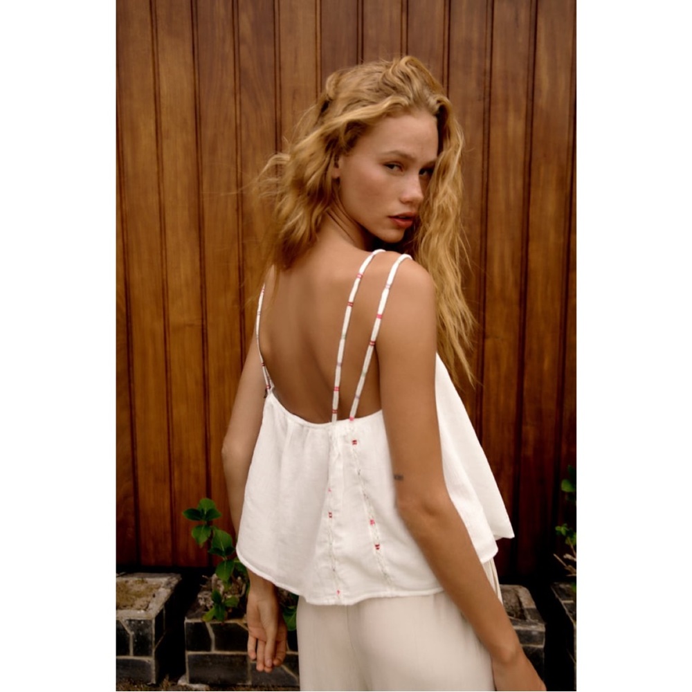 Zara Topstitched Gauze Top